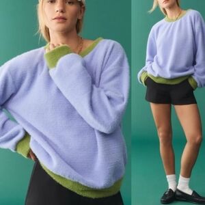 Maeve Lavender and Olive Crew Neck Sweater